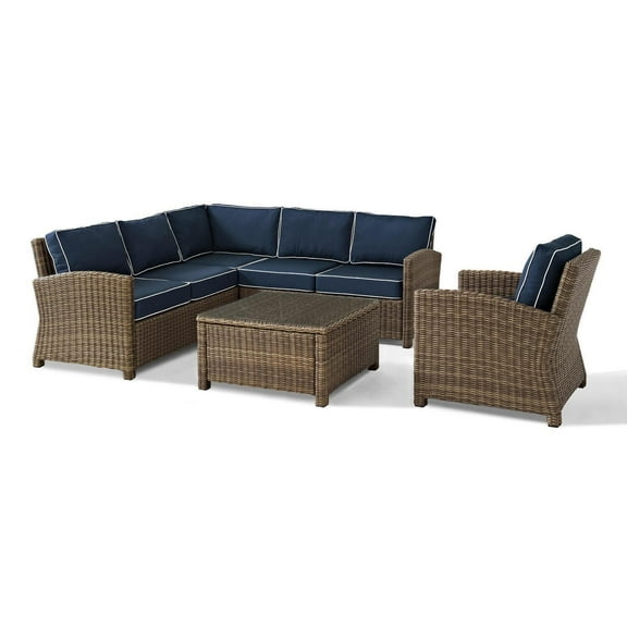 HomeStock African Artifacts 5-Piece Outdoor Loveseat Patio Furniture Set, Wicker Conversation Sets for Porch - Loveseat,Table & 2 Armchairs-Color:Weathered Brown/Navy
