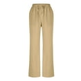 thumbnail image 4 of mother's day gifts! QATAINLAV Womens Wide Leg Palazzo Pants Casual Tie Belted High Waisted Business Casual Work Trousers Summer Cotton Linen Beach Pants with Pocket Khaki M, 4 of 7