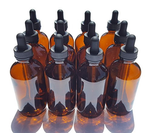 Auropack 30ml 1oz Pack of 12 Amber Boston Round Bottle with Glass Eye Dropper 