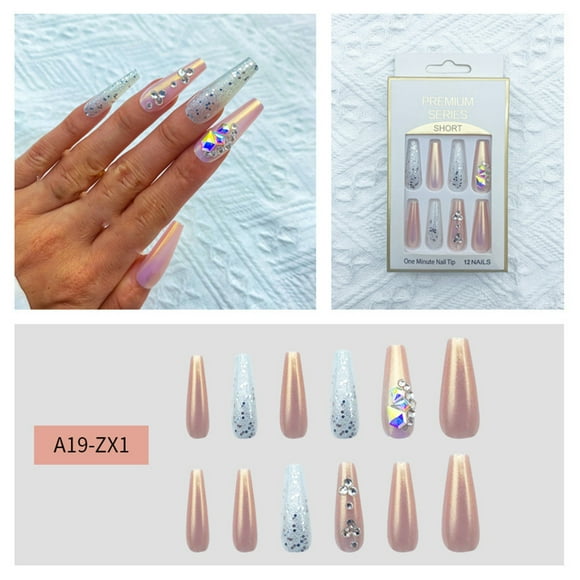 Deals of The Week Clearance! 12 Pieces of False Nails Lengthened Trapezoidal Ballet Nails Nail Enhancement Diy Point Drill European and American Long Nails Halloween Thanksgiving Christmas Clearance