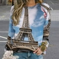 thumbnail image 2 of Eiffel Tower Women's Floral Printed Sweatshirt Long Sleeve Crewneck Casual Loose Vintage Graphic Pullover Tops, 2 of 7