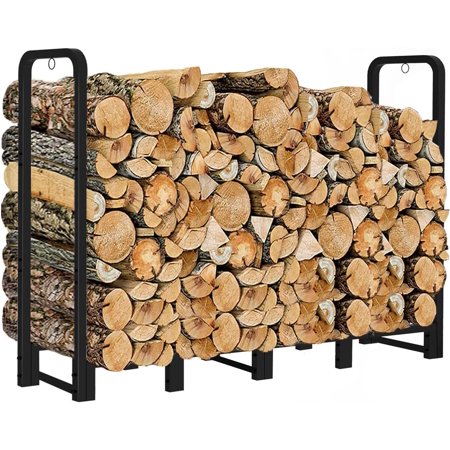 Firewood Rack Stand 4ft Heavy Duty Logs Holder for Outdoor Indoor Fireplace Metal Wood Pile Storage Stacker Organizer, Matte Black