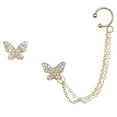 thumbnail image 1 of Butterfly Cuff Earrings Rhinestone Cuff Chain Earrings Ear Clips Stud Earrings, 1 of 10