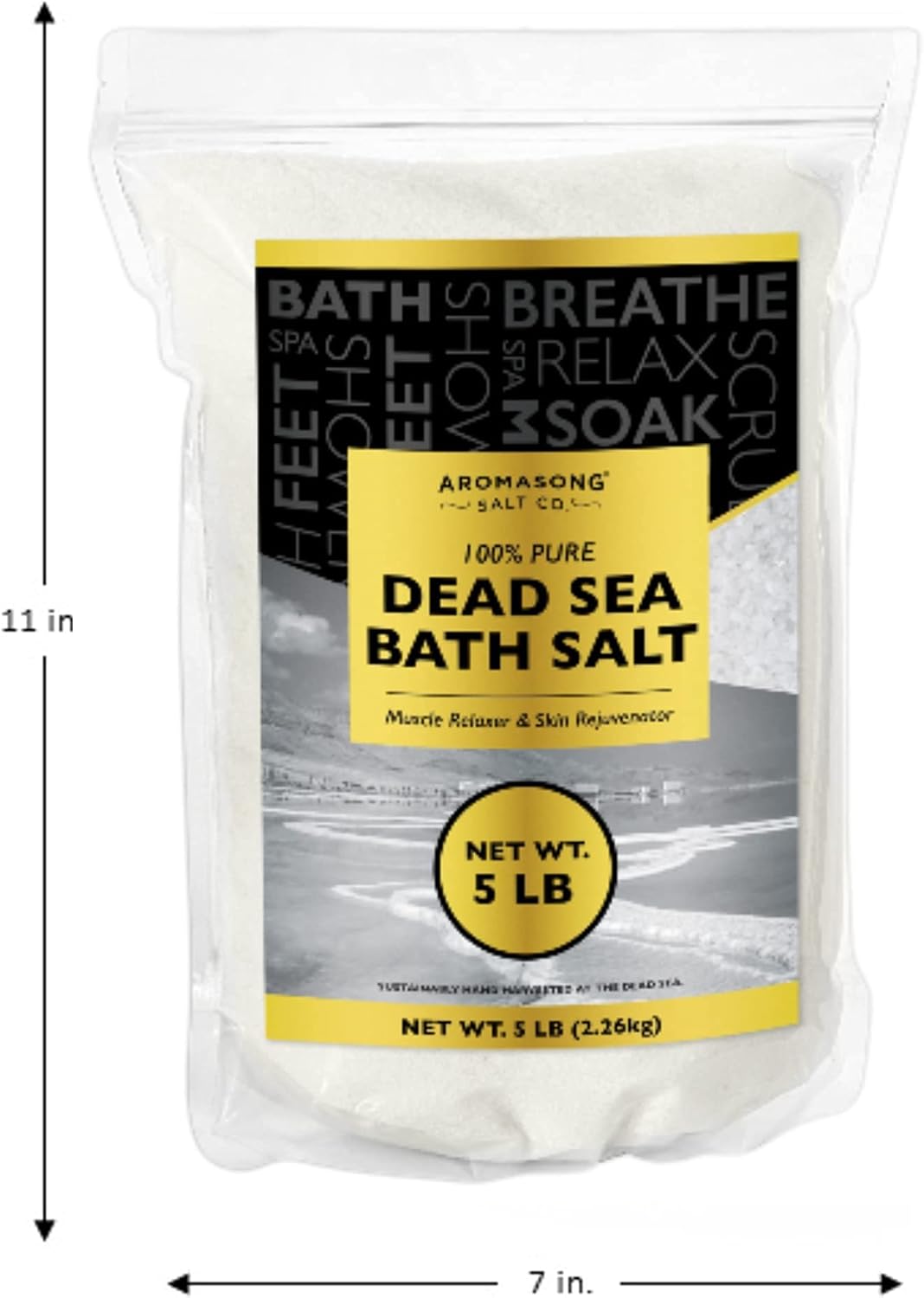 Aromasong Dead Sea Salt Bath Soak, 5 lb Bulk Mineral Sea Salt for Bath, Foot Soak, Detox & Home Spa Use
