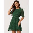 thumbnail image 4 of Disfraz de navidad Vestido corto de mujer con mangas fruncidas y estrellas metálicas doradas Verde Oscuro XL, 4 of 6