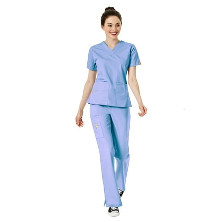 

WonderWink Origins Women s The Bravo 5-Pocket Top & Romeo Flare Pant Scrub Set
