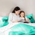 thumbnail image 4 of Manfei Kawaii Cartoon Bow-tie Twin Bedding Sets 7-Piece for Kids, Princess Cyan Ribbon Bedding Comforter Set, Fashion Bow Reversible Sheet Sets, Lightweight Room Decor, 4 of 7