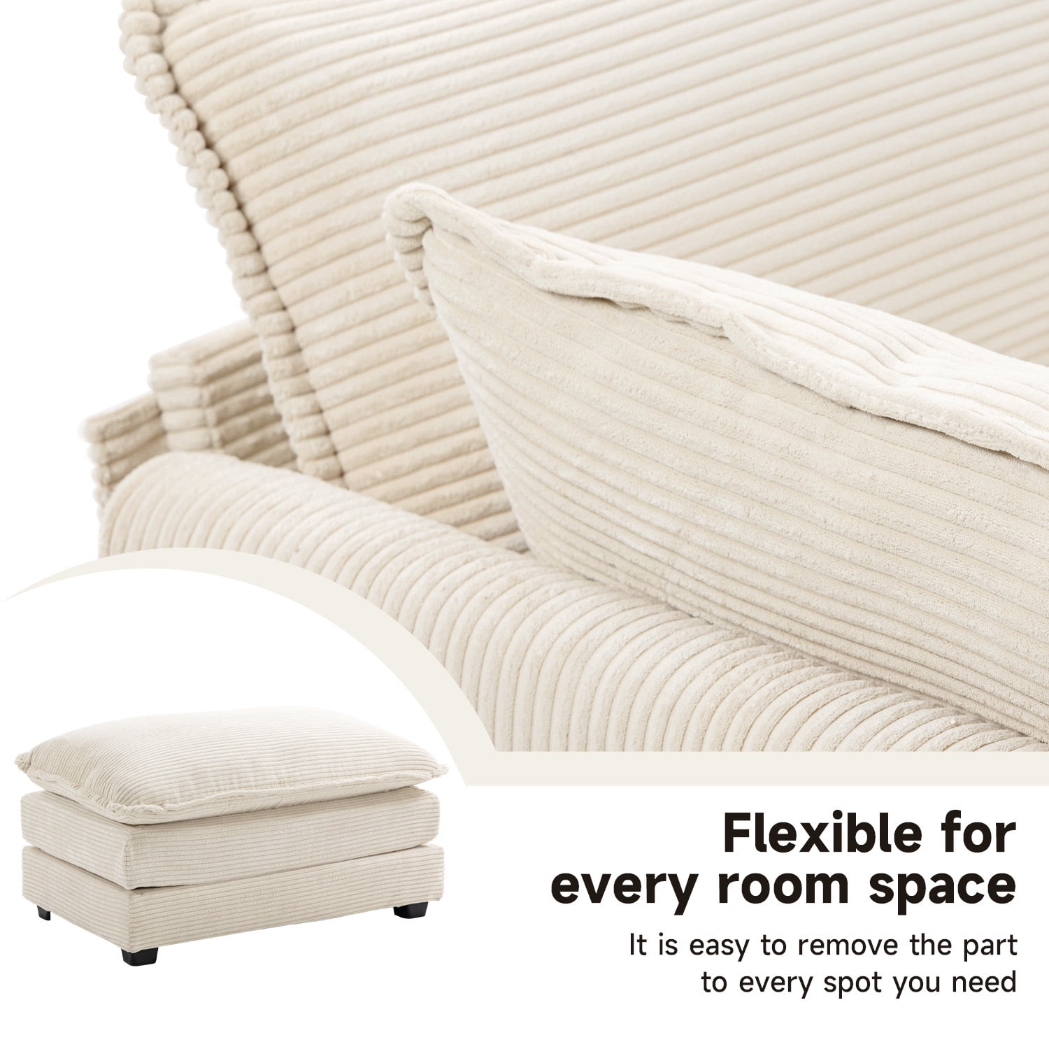 JUSTLET Modern Corduroy Accent Armchair with Ottoman for Bedroom Living Reading Room Office, Beige