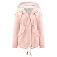 thumbnail image 2 of gakvbuo Hooded Jacket For Women Hooded Thicken Fleece Lined Parkas Drawstring Waist Plus Size Coats Solid Long Sleeve Winter Outdoor Zip Up Jackets With Pockets, 2 of 5