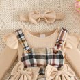thumbnail image 5 of CAUYDY Baby Girl Matching Outfit Sets 3 6 9 12 Months Newborn Long Sleeve Romper Bodysuit Dress Headband 3PCS Toddler Fall Winter Vintage Clothing Beige Sizes 0-3 Months, 5 of 7