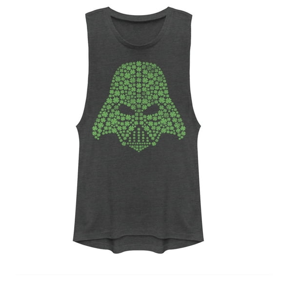 Junior's Star Wars Shamrock Darth Vader  Festival Muscle Graphic Tee Charcoal X Large