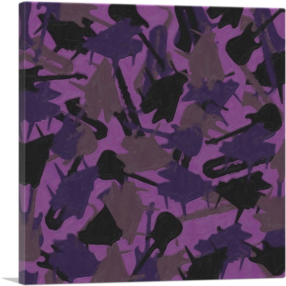 ARTCANVAS Purple Black Camo Camouflage Musical Instruments Piano Pattern Canvas Art Print - Size: 18" x 18" (0.75" Deep)