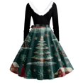 thumbnail image 4 of Women's Fashion Round Neck Casual Slim Christmas Printed Long Sleeve Dresses, V-Neck, Plush Christmas Tree Print, Audrey Dress, Retro Style, Party Wear,Dark Green,3XL, 4 of 5