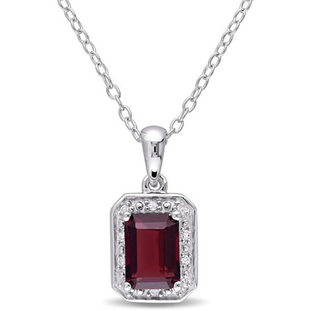 Tangelo 1-1/4 Carat T.G.W. Garnet and Diamond-Accent Sterling Silver Halo Pendant, 18