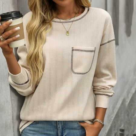 Crew Neck Sweatshirts Unisex Hoodies for Women Pullover Grey Crewneck Sweatshirt Women Ribbed Tops