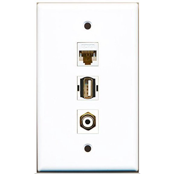 RiteAV - 1 Port RCA White and 1 Port USB A-A and 1 Port Cat6 Ethernet White Wall Plate