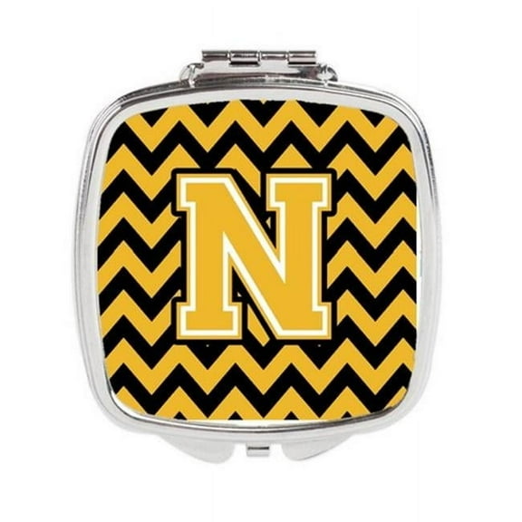 Carolines Treasures Letter N Chevron Black & Gold Compact Mirror - 3 x 0.3 x 2.75 in.