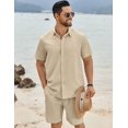 thumbnail image 3 of COOFANDY Mens Short Sets 2 Piece Outfits Casual Button-Down Shirts Beach Wedding Attire, 3 of 10