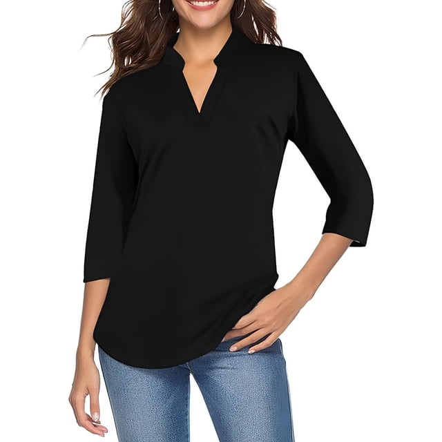 Blusa elegante de mujer con cuello en V, camisa de manga larga, blusa informal de trabajo