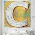 thumbnail image 1 of Letter C Tapestry, Alphabet Grunge Look Vintage Timber Old Letterpress Style Vintage Print, Fabric Wall Hanging Decor for Bedroom Living Room Dorm, 5 Sizes, Marigold White Green, by Ambesonne, 1 of 1
