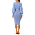 thumbnail image 3 of INSPIRE CHIC Robe pour Femme en Tricot à Col Rond Manches Lanterne 3/4 Ceinturée Ourlet Plissé Robes TG Bleu Brume, 3 of 6