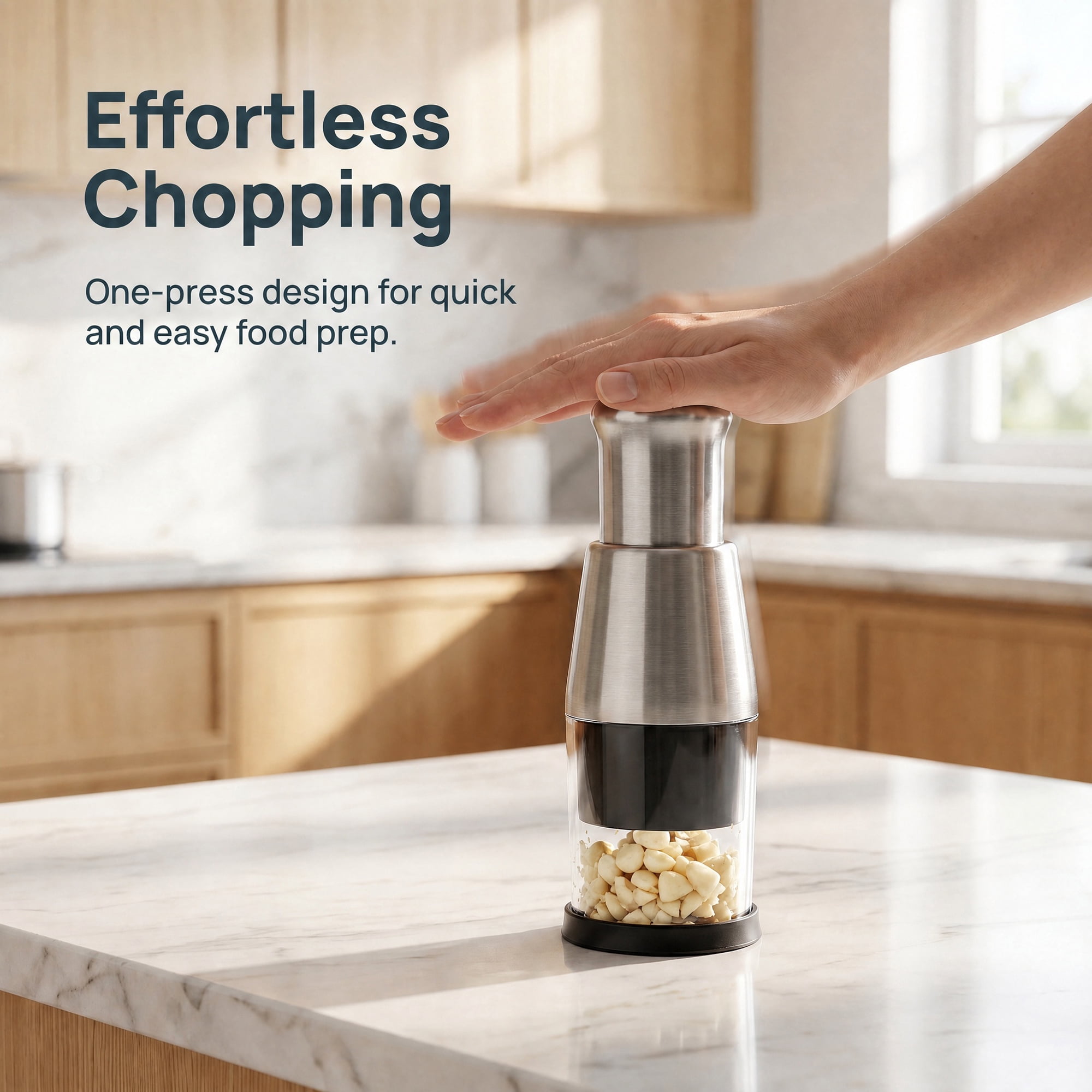Unique Bargains Manual Food Processor Plated Press Garlic Mincer Onion Cutter Silver/Black