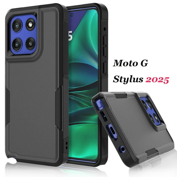 For Moto G Stylus 2025 5G Case,2 in 1 Heavy Duty Armor Shockproof Tough Hybrid Hard PC Phone Case for Moto G Stylus 2025 5G,Njjex Rubber & Rugged Shockproof Full Body Protection Case Cover - Black
