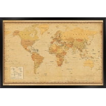 Antique World Map 2024 Wall Poster, 22.375" x 34" Framed