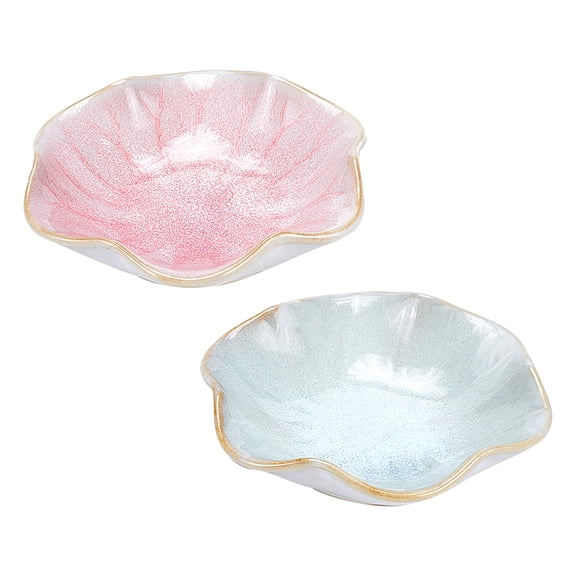2Pcs 2 Colors Porcelain Jewelry Dish Ring Holder Dish Lotus Leaf Shape Jewelry Organizer Tray Trinket Jewelry Holder Home Decor for Earrings Necklace Mixed Color 100.5x108x26mm 1pc/color 1 Bag