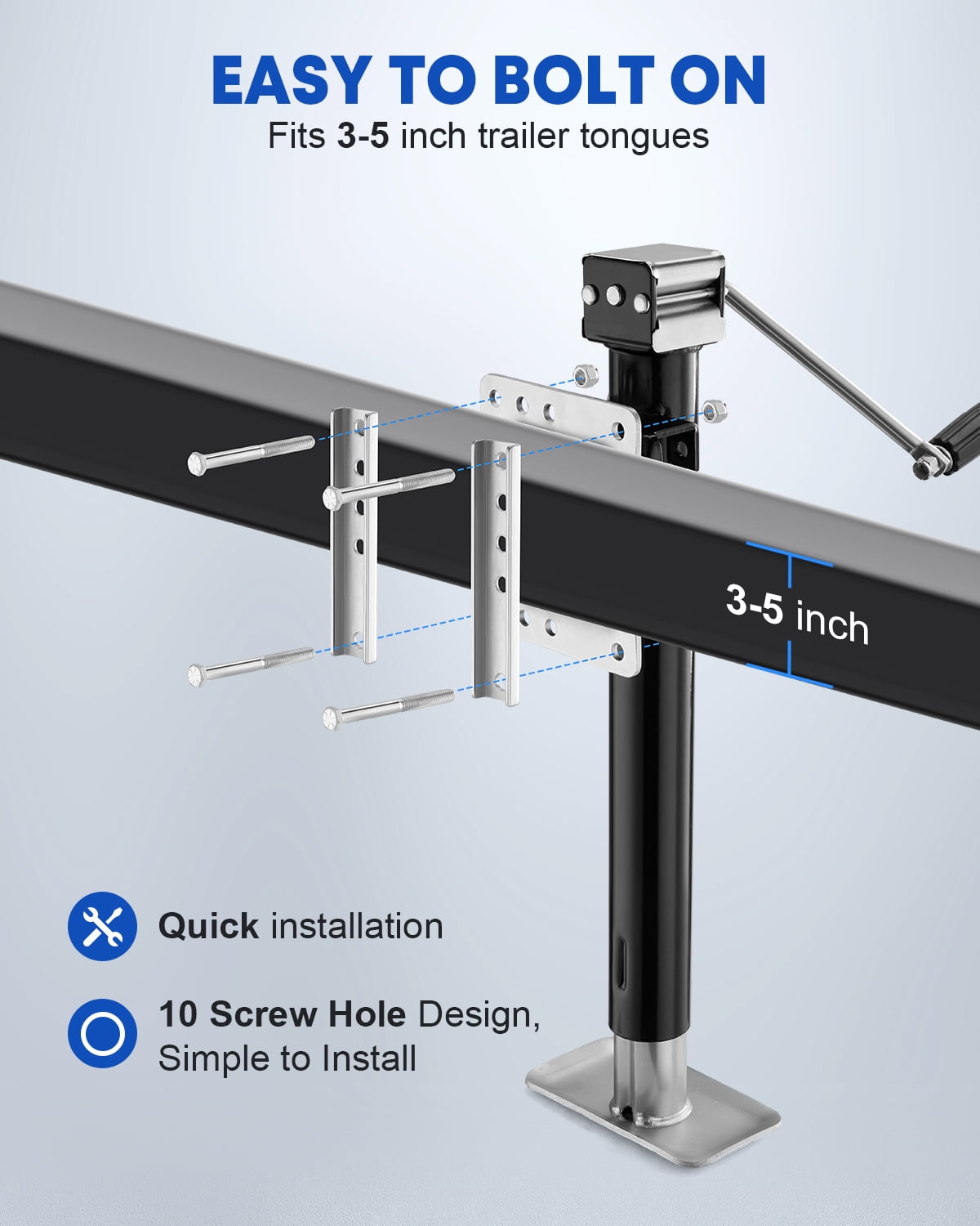 Kohree 3000lbs Trailer Jack,Heavy Duty Swivel Boat Trailer Jack with Ergonomic Handle,15-inch Vertical Travel for RV,Utility,Yacht Trailers-Black