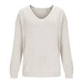 thumbnail image 4 of NTACZA Plus Size Women's Sweater V Neck Loose Fitting Beige Sweater Long Sleeve Pullover Cozy Knit Tops Womans Jumper L, 4 of 6