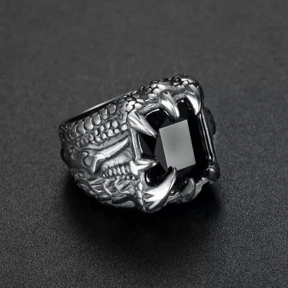 GKNET Punk Mens Stainless Steel Biker Crystal Dragon Claw Ring For Men Size 7-15-Black-13