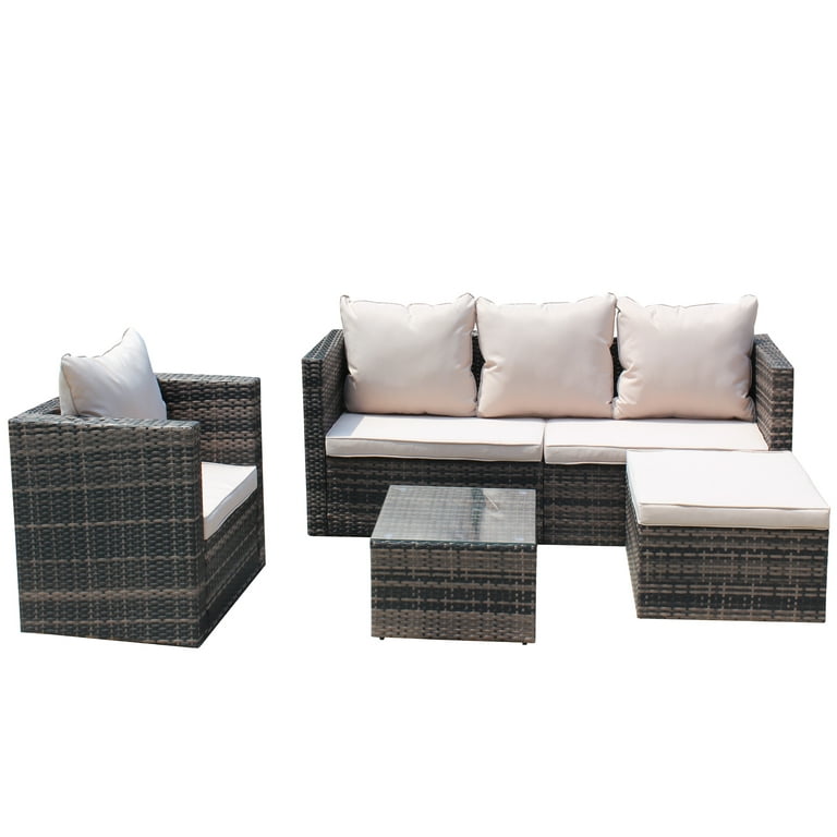 PHI VILLA Patio Sectional Clearance Manual Weaving Wicker Small L-Shaped  Outdoor Furniture Sofa Set with Upgrade Rattan (3 Piece,Red)