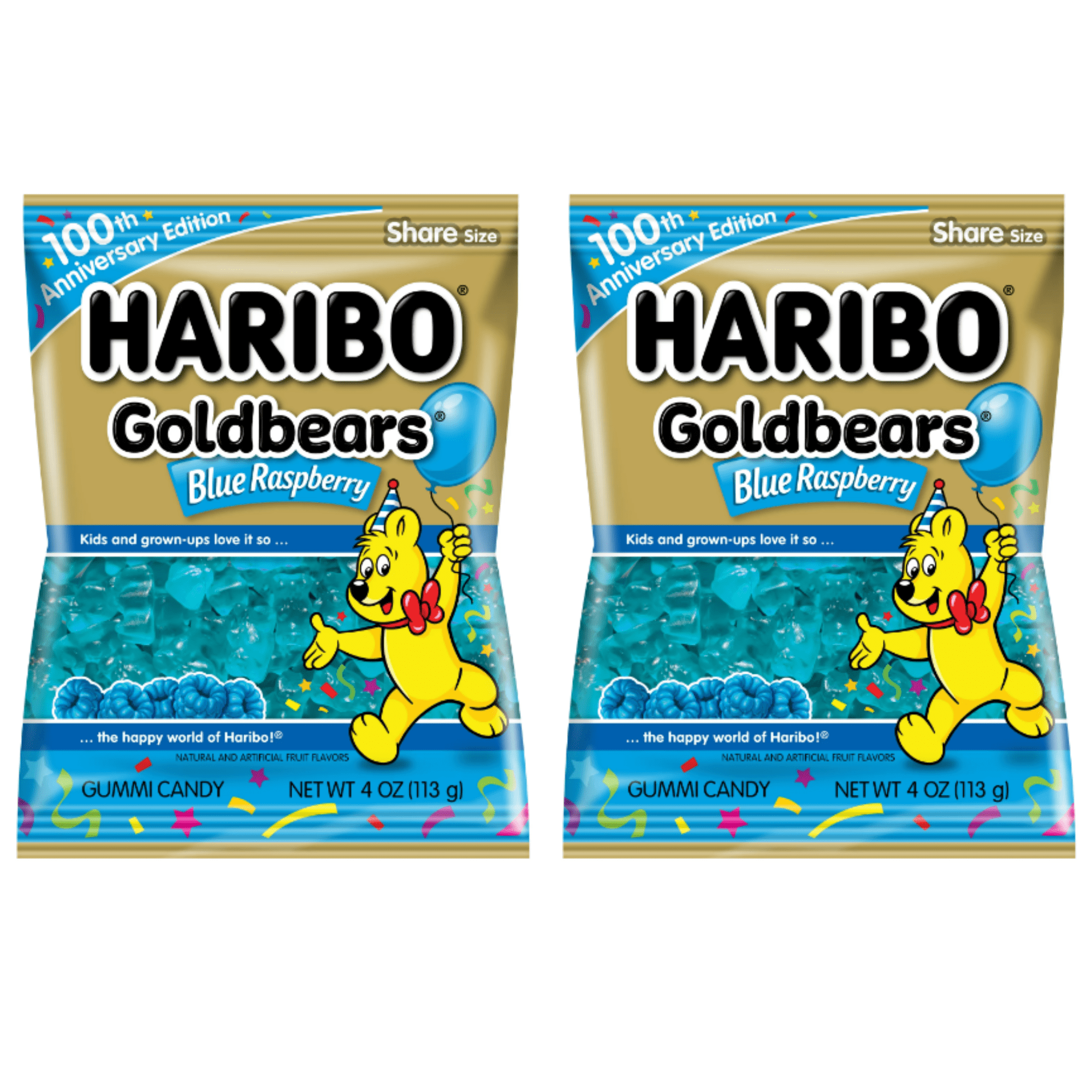 FSSTAM 100th Anniversary Edition Gummy Bears Candy– Blue Raspberry Flavored Gummies, Chew Snacks Candy, 4 oz Bag, 2 Packs(with Exclusive FSSTAM Booskie)