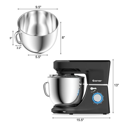 Costway - Tilt-Head Stand Mixer 7.5 Qt 6 Speed 660W with Dough Hook, Whisk & Beater - Black