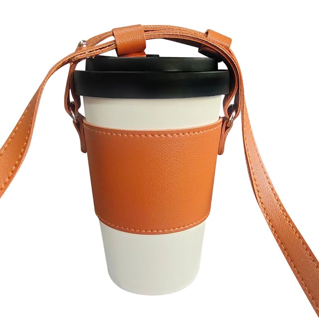 Uposao Coffee Cup Holder Crossbody Coffee Cup Sleeve Reusable Leather