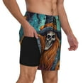 thumbnail image 2 of Rateoe Cartoon Pumpkin Skull Pattern Men’s Swim Shorts with Compression Liner – Double-Layered Quick-Dry Swimwear, Comfortable & Stretchy Beach Shorts-Medium, 2 of 6
