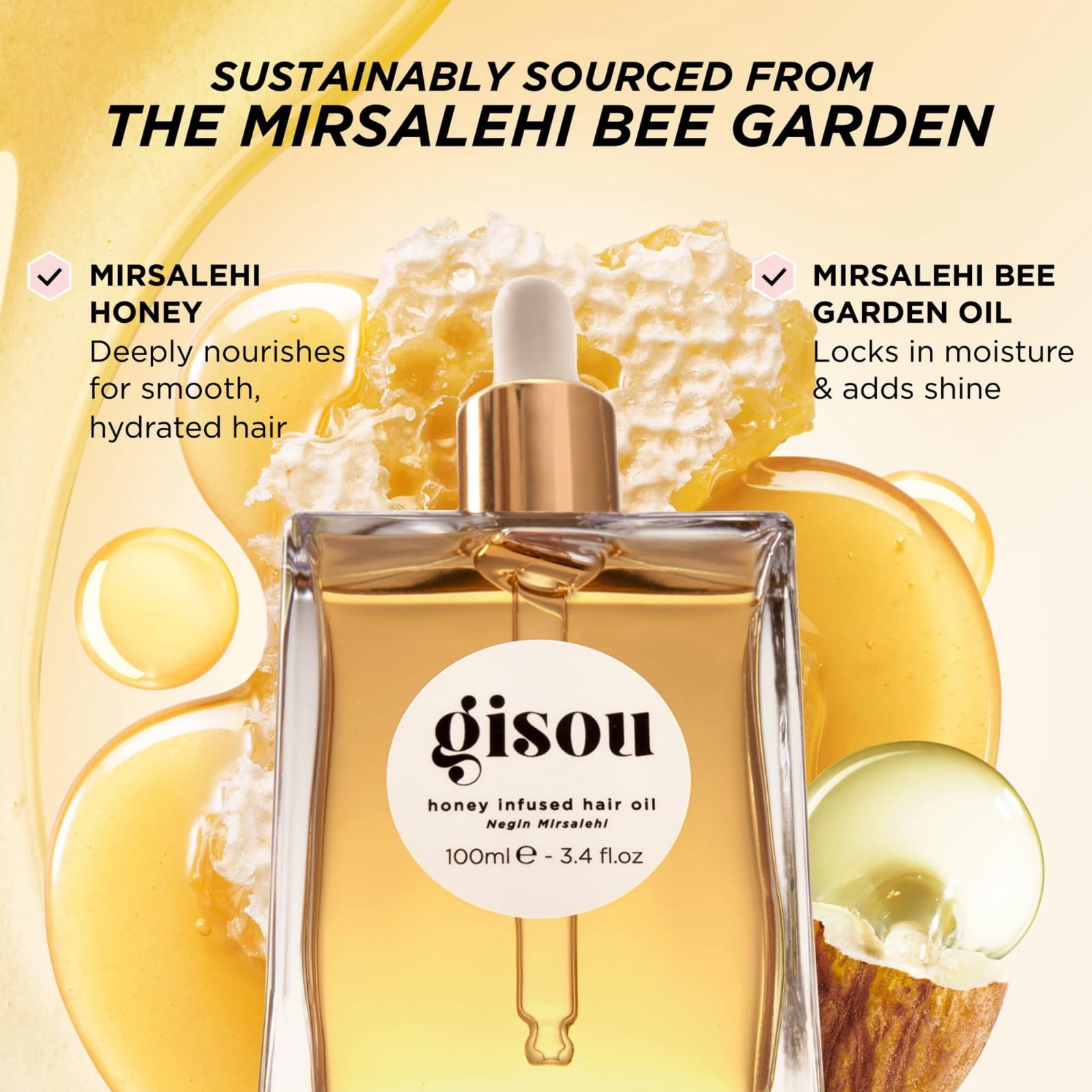 Gisou Honey Infused Hair Repair Oil, Hydrating Serum Repair