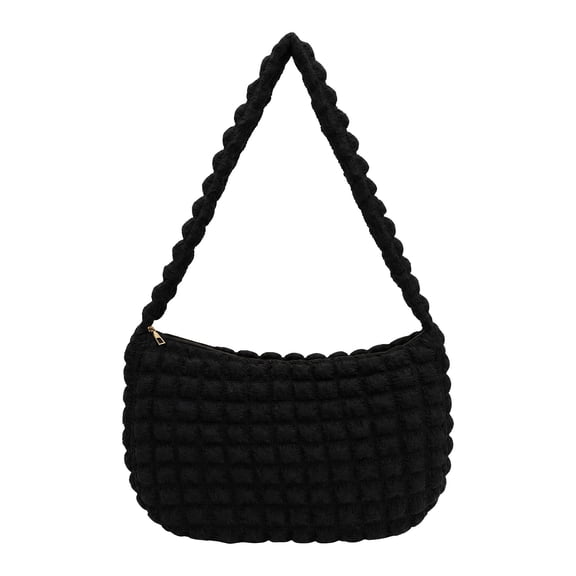 INSPIRE CHIC Ruched Puff Cloud Shoulder Bag for Women Soft Quilted Cross-body Purse with Zipper Closure Black