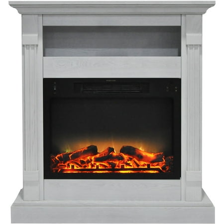 

Cambridge Sienna 34 Freestanding Electric Fireplace with Enhanced Log Insert | Remote | White Mantel | For Rooms up to 210 Sq.Ft. | Storage | Adjustable Heat Settings | Timer