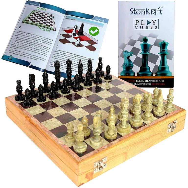 StonKraft - 10 X 10 Chess Board with Wooden Base & Stone Inlaid