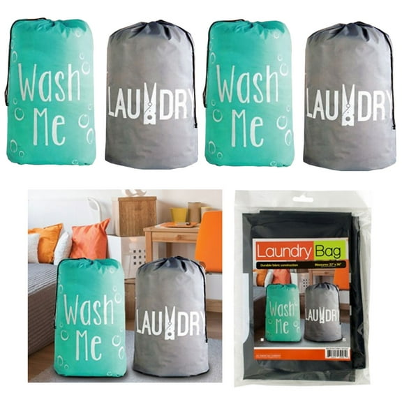 4 Pc Nylon Laundry Bags Heavy Duty Jumbo Size Wash Clothes College Gym 22"x36"