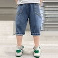 thumbnail image 4 of Uobin Boys Wash Denim Shorts Patch Pocket Letter Embroidery Loose Knee Length Pull-On Elastic Waist Casual Summer Kids Streetwear Shorts 5-15Y, 4 of 6