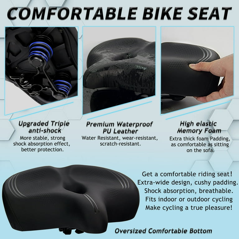 CDYWD Selle de Velo Ultra Confortable Homme et Femme, Extra Large Selle  Velo Gel, Rembourrage Doux Ergonomique, avec Suspension, Siege Confort Velo  pour VTT, Vélo de Ville, Ebike, Vélo Stationnaire : 