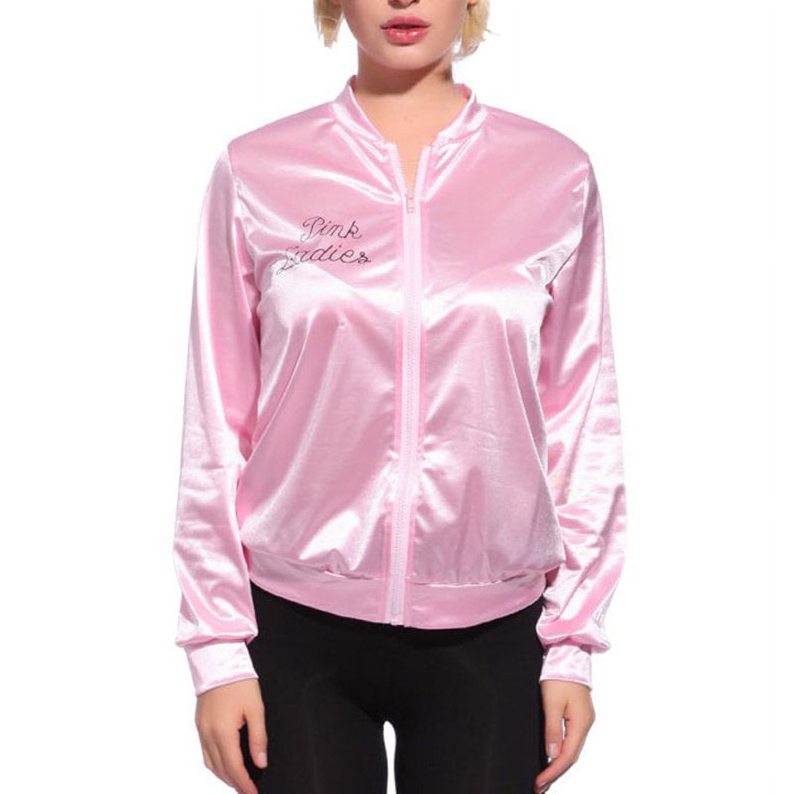 Graduation Pink Girl Retro Jacket + Scarf Female Fancy Grease Clothing Cheerleader Vintage Pink Jacket Women - image 4 of 9