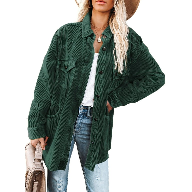 SHEWIN Women s Corduroy Jackets Button Down Shacket Coats