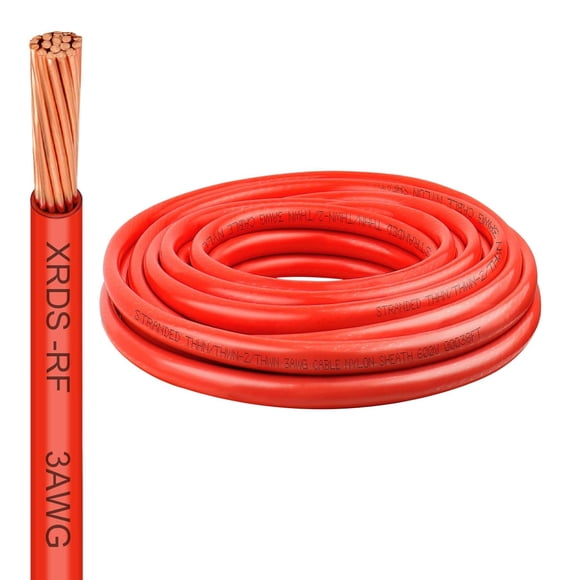 XRDS -RF Fil THHN 3 Jauges, Fil Électrique en Cuivre Rouge de 10 Pieds, 600V, Résistant à la Chaleur et à l'Huile, Fil de Construction en Nylon pour Usage Intérieur/extérieur
