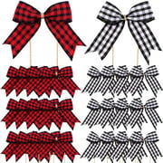 36 Pieces Plaid Bows Valentine's Day Plaid Bows Small Buffalo Plaid Decorative Bows for Valentine Decoration Package Supply (Red and Black, Black and White)