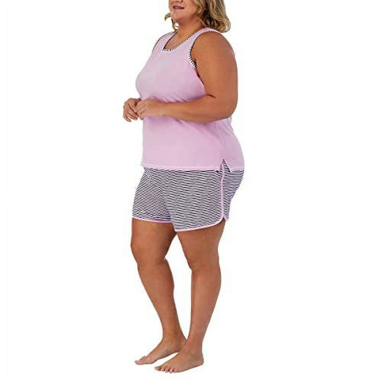 Carole Hochman Women's 4 Piece Pajama Set - Tank Top, Short Sleeve Top,  Short, and Capri Pant, Purple Floral, Medium at  Women's Clothing  store