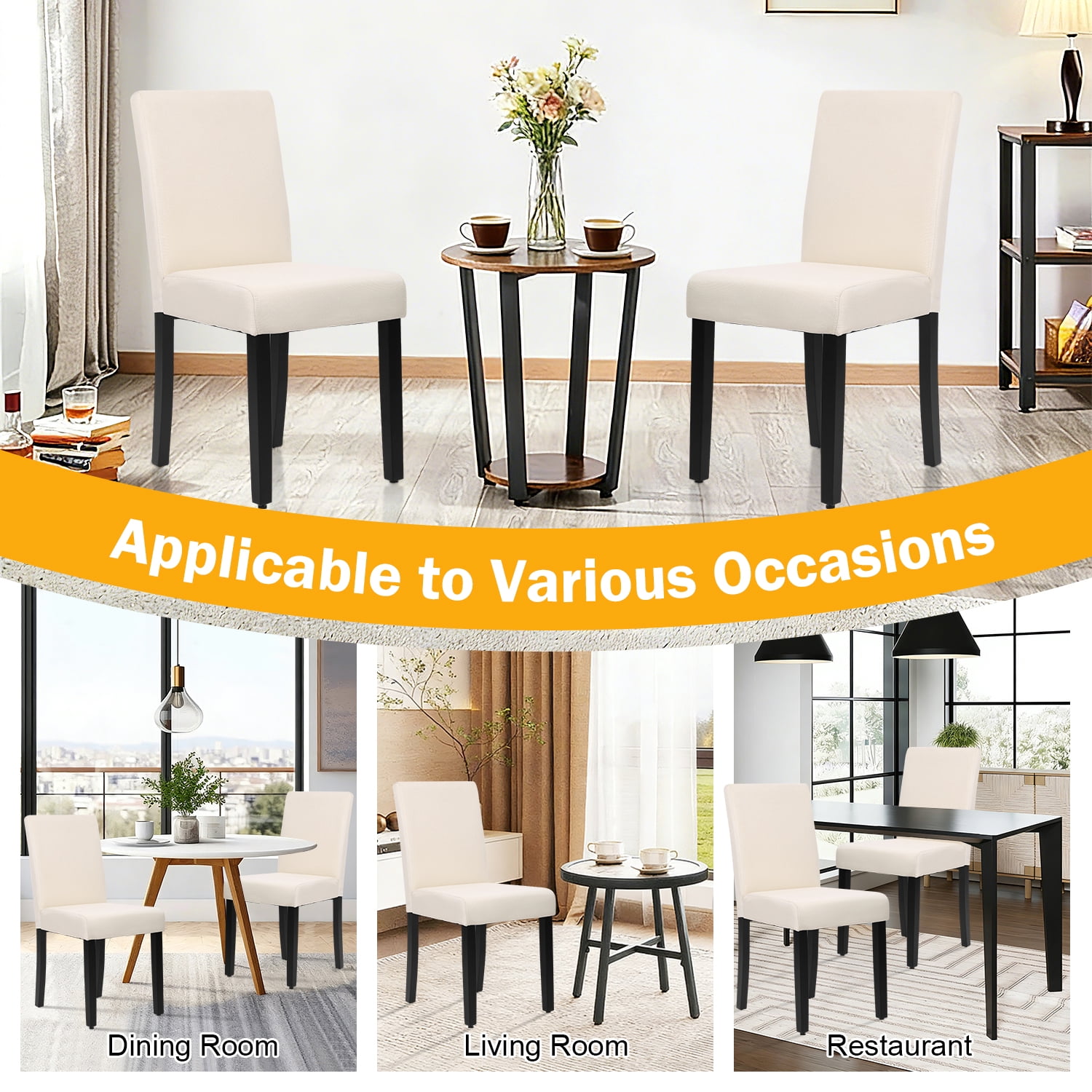 NiamVelo Dining Chairs Set of 4 Fabric Upholstered Kitchen Chairs Dining Room Chairs with Solid Wood Legs for Kitchen Restaurant and Living Room, Beige